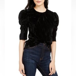 Leyden Women's Black Crushed Velvet Puff-Sleeve Top In Size Medium NWT - Reemoly